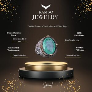 925 Ayar Gümüş Yüzükler Premium Üretilmiş Taşlarla (Açık Yeşil Paraiba Üretilmiş Taş) - Görsel 6