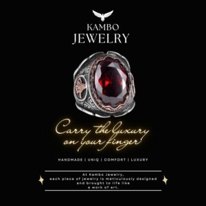 Osmanlı Tuğra Gümüş Yüzük, Oluşturulmuş Granat Taşlı Yüzük, 925 Ayar Gümüş Yüzük - Görsel 3