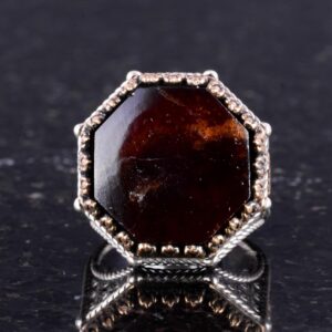 Gerçek Doğal Taş Yüzük - Sekizgen Tasarım - El Yapımı 925 Ayar Gümüş Takı (Granat) - Görsel 4