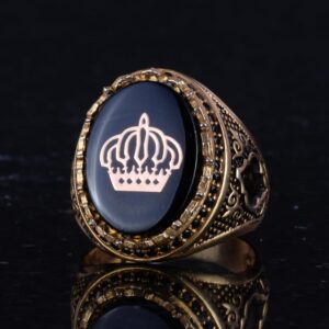 Erkekler için Taç Yüzük - 925 Ayar Gümüş Altın Kaplama Erkek Yüzük - Görsel 6