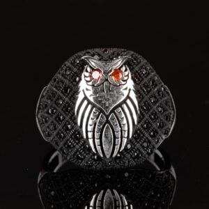 Baykuş Yüzük, 925 Ayar Katı Gümüş Yüzük, Hayvan Yüzüğü - Görsel 2