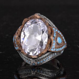 Oluşturulmuş Taş Yüzük - Şık El Yapımı 925 Ayar Gümüş Erkek Takısı - Erkek Yüzük (Oluşturulmuş Kristal) - Görsel 6