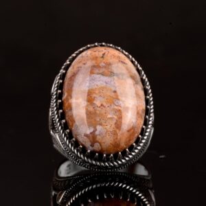 Büyük Yüzük, Gerçek Doğal Ateş Akik Taşı Yüzüğü, 925 Ayar Gümüş Yüzük Erkekler İçin - Görsel 2