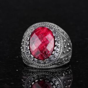 Gerçek Doğal Taş Yüzük, 925 Ayar Katı Gümüş Erkek Yüzüğü (Yakut) - Görsel 6