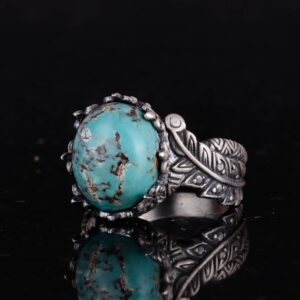 Doğal Arizona Turkuaz Taşlı Yüzük, 925 Ayar Gümüş Yüzük, Minimalist El Yapımı Yüzük (Model-5) - Görsel 6