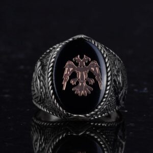 Erkek İki Başlı Kartal Yüzüğü - Kartal Sembolü Takı - 925K Gümüş El Yapımı Erkek Yüzüğü (Siyah) - Görsel 4