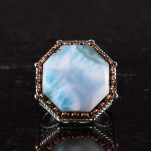 Gerçek Doğal Taş Yüzük - Sekizgen Tasarım - El Yapımı 925 Ayar Gümüş Takı (Larimar) - Görsel 4