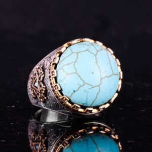 925 Ayar Gümüş Yüzük - Kral Yüzük - Yapay Taş Yüzük - El Yapımı Yüzük (Yapay Turkuaz) - Görsel 5