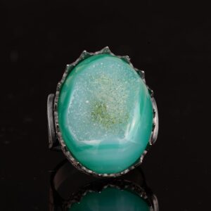 Erkekler için 925 Ayar Gümüş Yüzük, Doğal Druzy Kuvars Taşlı - Görsel 6