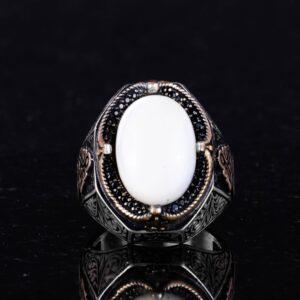 Doğal Sedef Taşlı Yüzük - 925 Ayar Gümüş Yüzük Erkekler İçin - Görsel 4