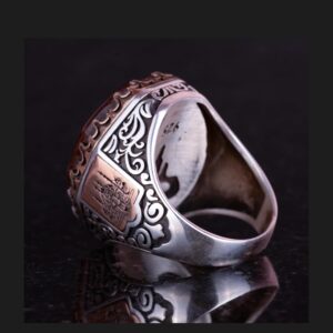 Erkekler için 925 Ayar Gümüş Yüzük, Amber Taşı, İslami Kelime-i Tevhid Yüzük, Müslüman Hediyesi, Dini Yüzük - Görsel 6