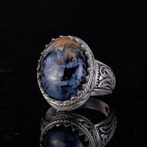 Doğal Taş Yüzük - 925 Ayar Gümüş Yüzük, Erkekler İçin, Pietersite Taşı - Görsel 3