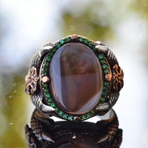 925 Ayar Gümüş Erkek Yüzük, Doğal Akik Taşı ile El Yapımı Vintage Tarzı Gümüş Yüzük - Görsel 5