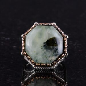 Gerçek Doğal Taş Yüzük - Sekizgen Tasarım - El Yapımı 925 Ayar Gümüş Takı (Prehnite) - Görsel 4