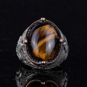 925 Ayar Gümüş El Yapımı Erkek Yüzük - Çeşitli Doğal Taşlarla Mevcut (Kaplan Gözü) - Görsel 2