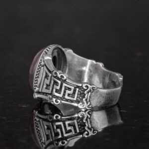 El Yapımı 925 Ayar Gümüş Erkek Yüzük Doğal Etiyopya Opal Taşı - Labirent Tasarımı - Görsel 7