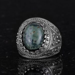 Gerçek Doğal Taş Yüzük, 925 Ayar Sert Gümüş Erkek Yüzüğü (Yeşil Göz) - Görsel 5