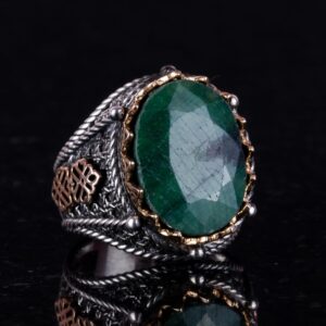 925 Ayar Katı Gümüş Yüzük, Gerçek Doğal Taş Yüzük (Zümrüt) - Görsel 2