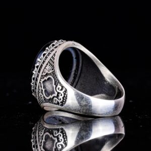 Kişiselleştirilebilir Monogram Oniks Taşlı Yüzük - 925 Ayar Gümüş Kişisel Yüzük Erkekler İçin - Görsel 7