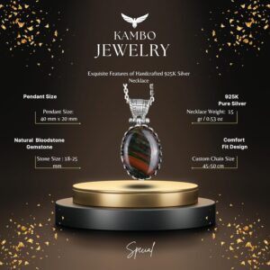 Gerçek Doğal Taş Kolye - 925 Ayar Gümüş Kolye (Yeşil Kan Taşı) - Görsel 2