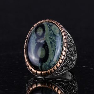 Doğal Yeşil Göz Taşı Yüzük, 925 Ayar Katı Gümüş Erkek Yüzük, Büyük Yüzük, Doğal Tasarım Gümüş Erkek Yüzük - Görsel 6