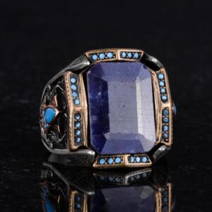 Gerçek Doğal Taş Yüzük - El Yapımı Yüzük - 925 Ayar Gümüş Yüzük (Mavi Safir) - Görsel 6