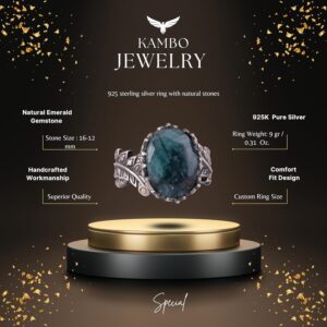 Gerçek Doğal Zümrüt Taşlı Vintage Bohem Tasarım Gümüş Kadın Yüzüğü - Görsel 2