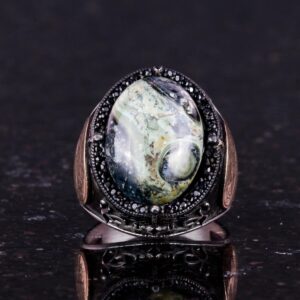 David Yıldızı Yüzüğü, Yeşil Göz Taşlı Yüzük - Canlı 925 Ayar Sert Gümüş Erkek Yüzüğü - Görsel 4