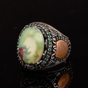 Gerçek Doğal Arizona Turkuaz Taş Yüzük, Minimalist Yüzük, 925 Ayar Gümüş Erkek Yüzük - Görsel 8