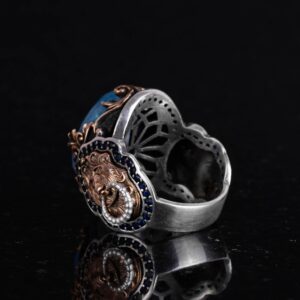 Açık Mavi Paraiba Oluşturulmuş Taş Yüzük, 925 Ayar Gümüş Yüzük, Aslan Sembolü Yüzük - Görsel 6