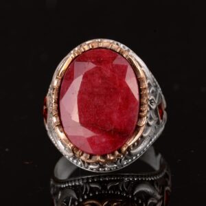 925 Ayar Gümüş Erkek Yüzük, Gerçek Doğal Yakut Taşlı Yüzük - Görsel 5