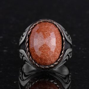 925 Ayar Gümüş Yüzük - Yapay Taş Gümüş Yüzük - El Yapımı Yüzük (Yapay kahverengi güneş) - Görsel 4