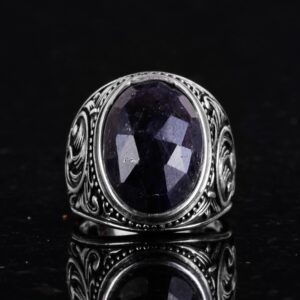 Şık Mavi Safir Taşlı Yüzük - 925 Ayar Katı Gümüş Erkek Yüzüğü - Sadakat ve Bilgelik Tasarımı - Görsel 4