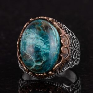 Gerçek Doğal Taş El Yapımı Yüzük - 925 Ayar Gümüş El Yapımı Yüzük - Şık Yüzük (Krisokolla) - Görsel 6