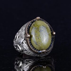 925K Gümüş El Yapımı Erkek Yüzük - Çeşitli Doğal Taşlarla Mevcuttur (Unakite) - Görsel 2