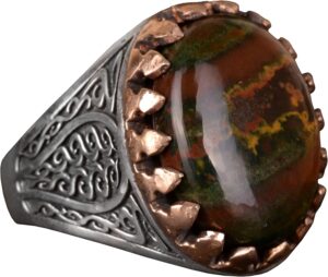 Gerçek Doğal Kan Taşı Yüzük, Erkek Yüzüğü, 925 Ayar Gümüş Yüzük, kırmızı - Görsel 1