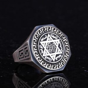 Süleyman Mührü 925 Ayar Gümüş Yüzük - Yunan Anahtarı Tasarımı Erkek Yüzüğü - El Yapımı Yüzük - Görsel 5