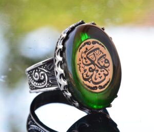 El Yapımı Yeşil Taş Yüzük, 925 Ayar Gümüş İslami Erkek Yüzüğü - Görsel 3