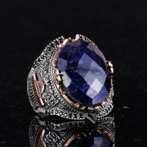 Gümüş Camii Yüzüğü, Yapay Taş Yüzüğü, 925 Ayar Gümüş Yapay Safir Taş Yüzüğü - Çeşitli Koleksiyon - Görsel 5