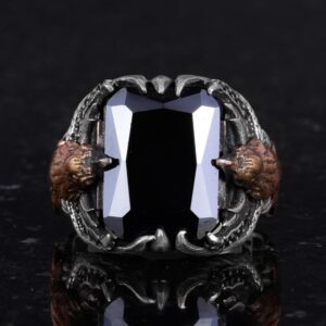 Erkekler için Kartal Sembolü Taş Yüzük, El Yapımı 925 Ayar Gümüş Yüzük - Koruma Sembolü (Oluşturulmuş oniks) - Görsel 4