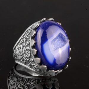 Gerçek Kristal Druzy Kuvars Taş Yüzük, Büyük Yüzük, Gümüş Erkek Yüzüğü - Görsel 7