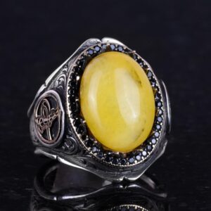 925 Ayar Katı Gümüş Erkek Yüzük, Doğal Taşlar ile - El Yapımı Zarafet (Sarı Akik Taşı) - Görsel 4