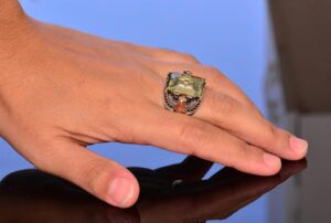 El Yapımı Yapay Citrin Taşlı Yüzük, Kartal Tasarımlı Sterlin Gümüş Erkek Yüzüğü - Neşe ve Refah Sembolü - Görsel 6