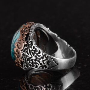 Gerçek Doğal Taş El Yapımı Yüzük - 925 Ayar Gümüş El Yapımı Yüzük - Şık Yüzük (Krisokolla) - Görsel 7