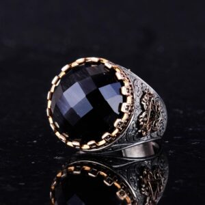 925 Ayar Gümüş Yüzük - Kral Yüzüğü - Doğal Olmayan Taş Yüzük - El Yapımı Yüzük Erkekler için (Oluşturulmuş oniks) - Görsel 5