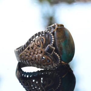 El Yapımı Doğal Turkuaz Yüzük ile Kelt Düğümü Tasarımı - 925 Ayar Gümüş Erkek Yüzüğü - Görsel 4