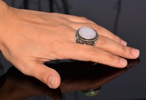 Gerçek Doğal Avustralya Opali Gerçek 10.00 Karamel Taş Yüzük - Özel Erkek Yüzüğü - Sterlin Gümüş Büyük Yüzük - Görsel 6