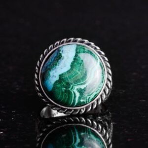 Gerçek Doğal Taş Yüzük - 925 Ayar Katı Gümüş Erkek Yüzüğü ile Krysokolla - Görsel 4