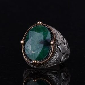 925K Gümüş El Yapımı Erkek Yüzük - Çeşitli Doğal Taşlarla (Zümrüt) Mevcut - Görsel 5