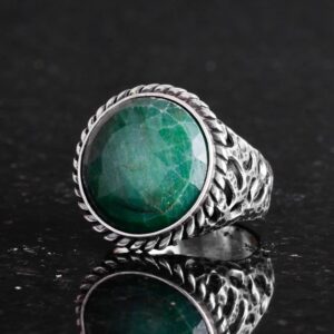 Gerçek Doğal Taş Yüzük - 925 Ayar Katı Gümüş Erkek Yüzük Zümrüt ile - Görsel 5